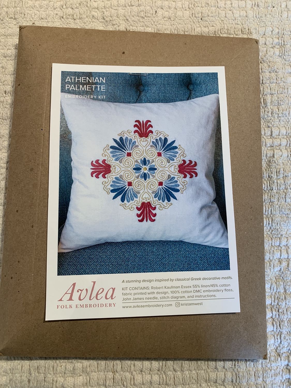 Embroidery Cushion Kit, Style: Athenian Palmette