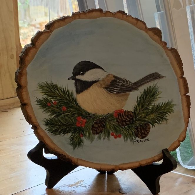 Chickadee on Oval Wood Plaque