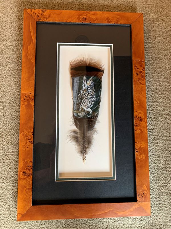 Great Horned Owl on feather