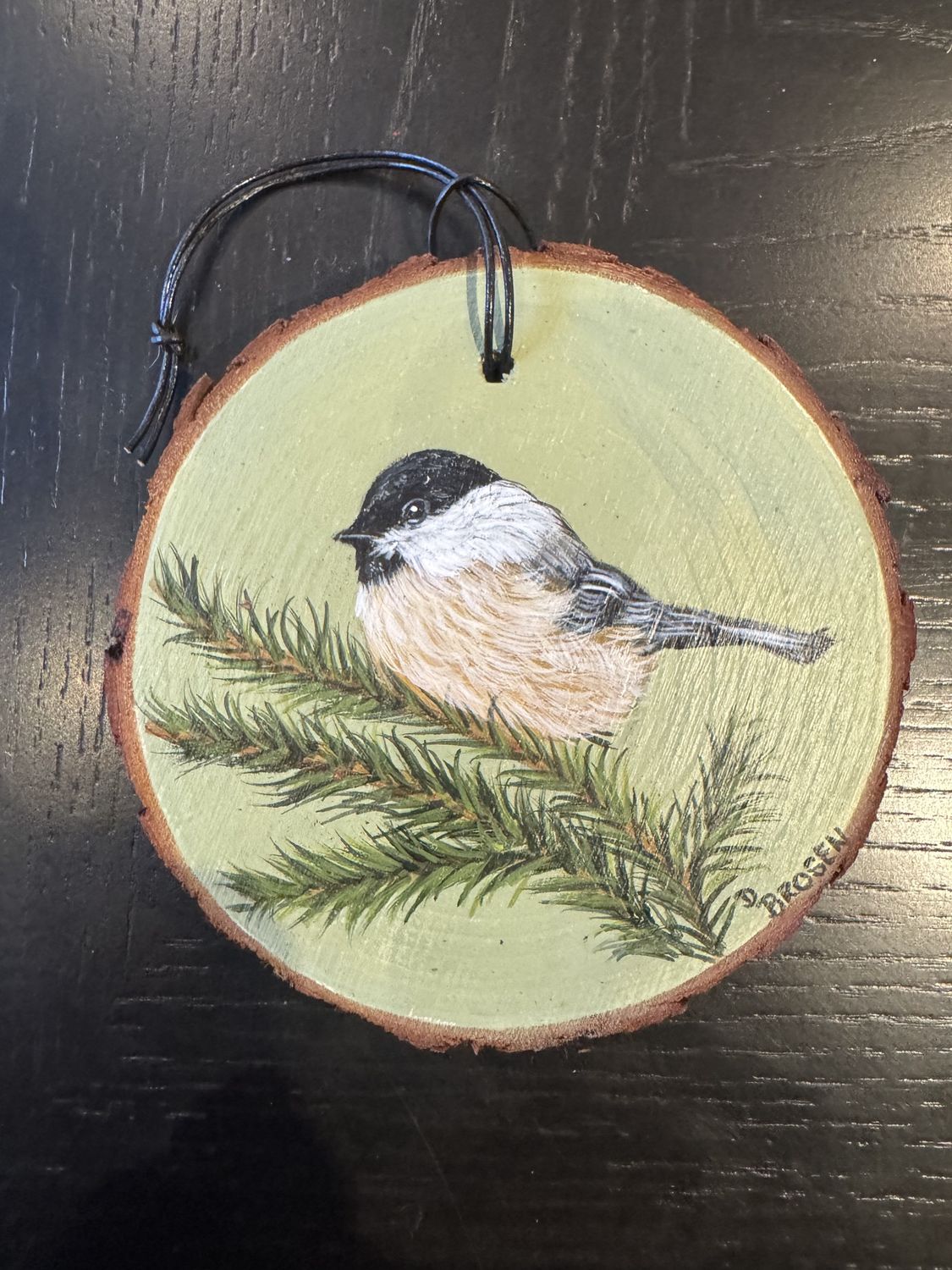 Hand Painted Wooden Ornaments, Animal: Chicadees