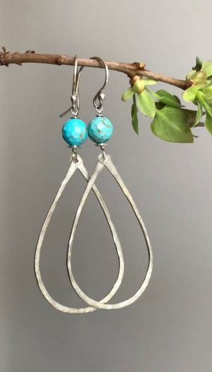 RRE49 - Lg. Silver Hoop/Turquois Ball