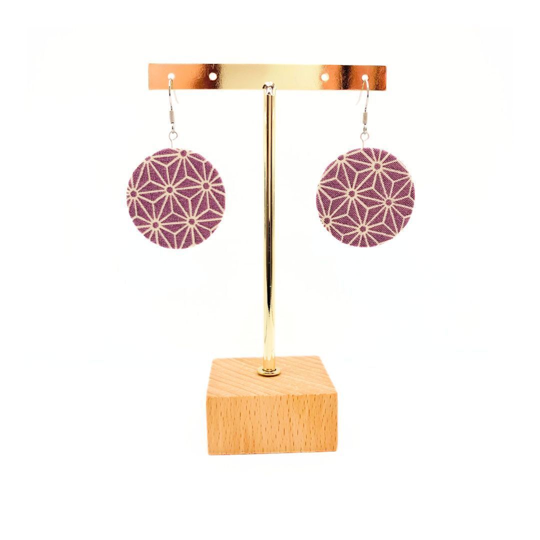 Boucles d'oreilles tissu mauve