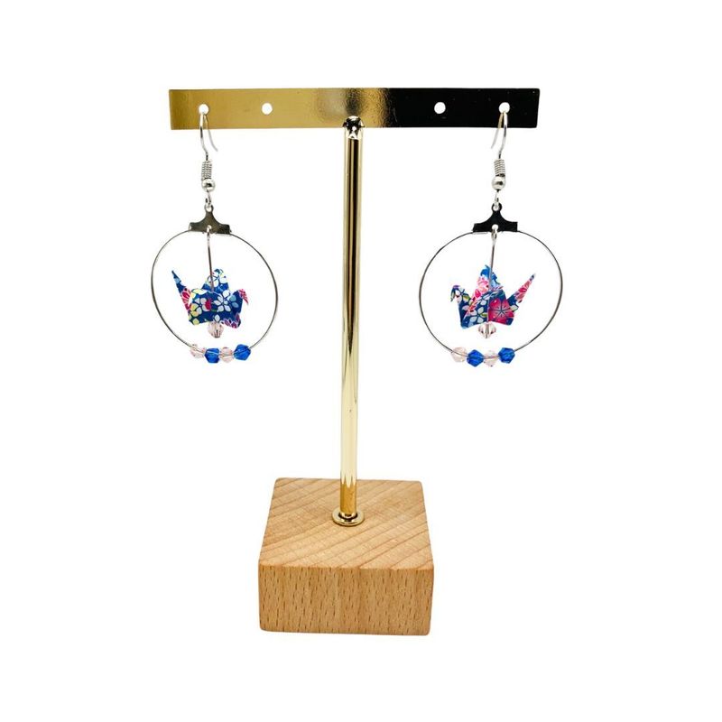 Boucles d'oreilles Origami grue bleu roi