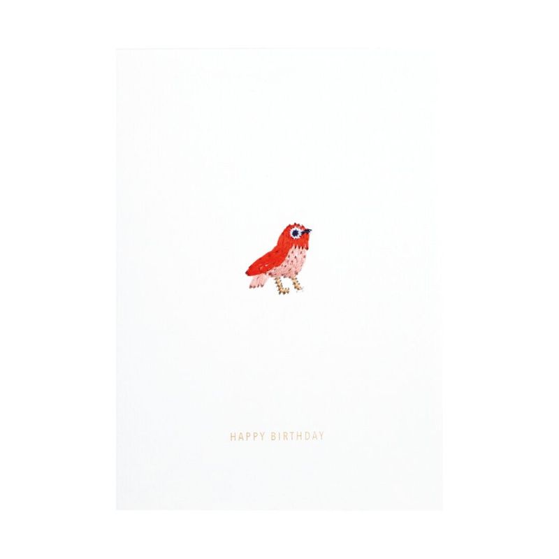 Carte Broderie Oiseau - "Happy Birthday"