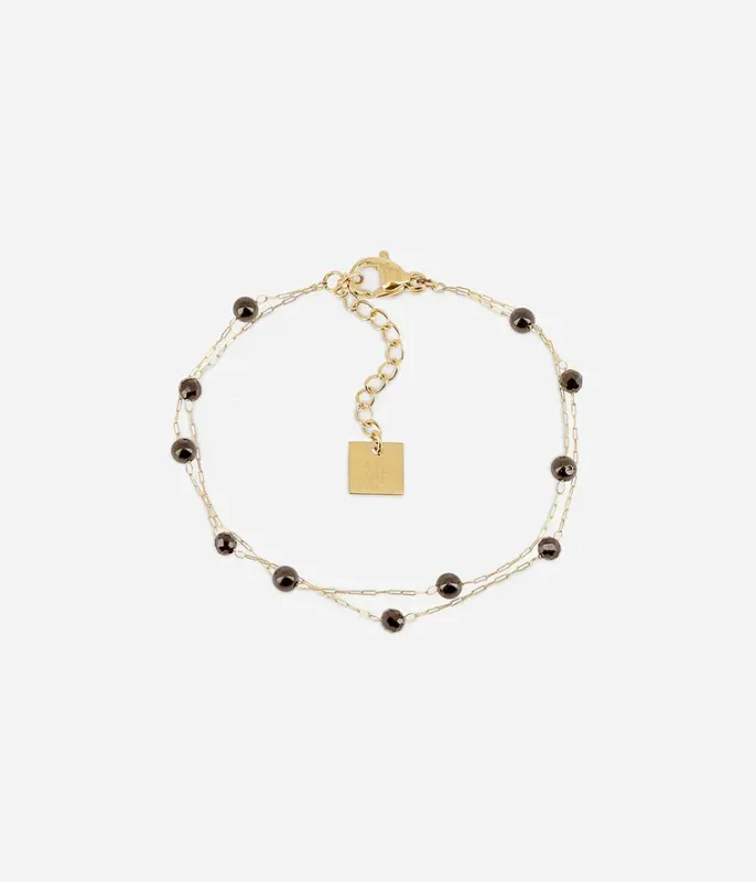 Bracelet Hinaku - Acier Doré | Onyx Noir
