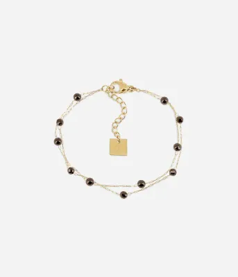 Bracelet Hinaku - Acier Doré | Onyx Noir