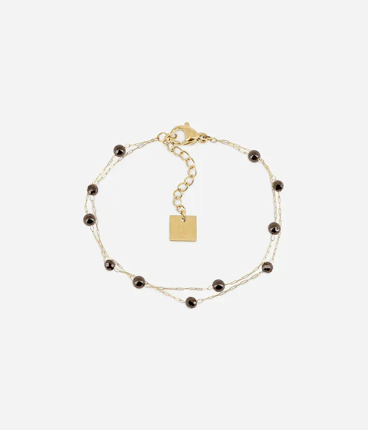 Bracelet Hinaku - Acier Doré | Onyx Noir