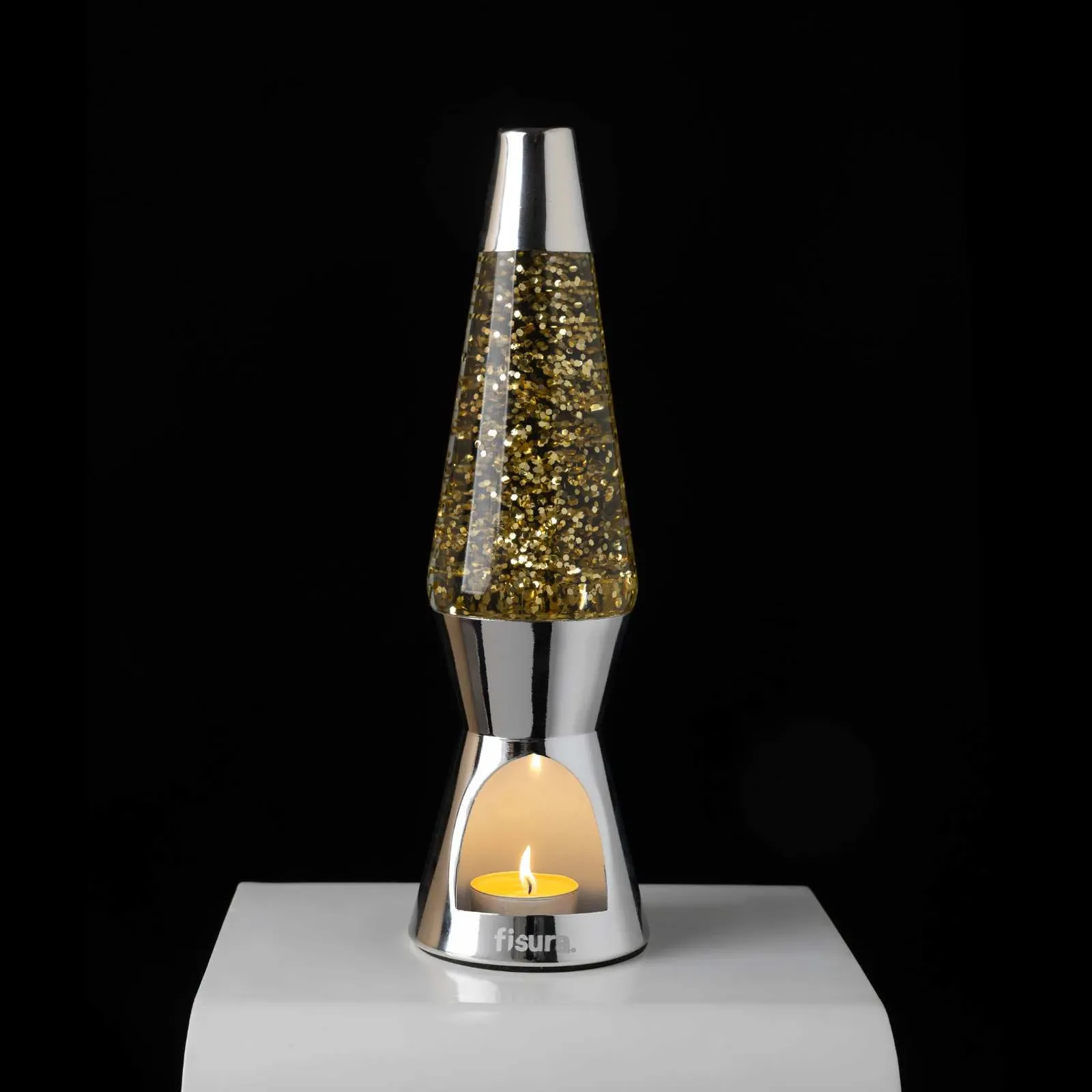 Lampe Lave à bougie - Glitter & Chrome