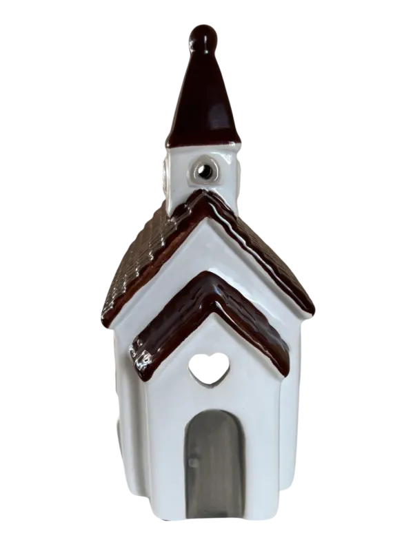 Maison-photophore Scandinave Église - Céramique blanche Maison-photophore Scandinave Église - Céramique blanche