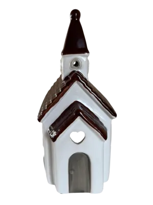 Maison-photophore Scandinave Église - Céramique blanche Maison-photophore Scandinave Église - Céramique blanche