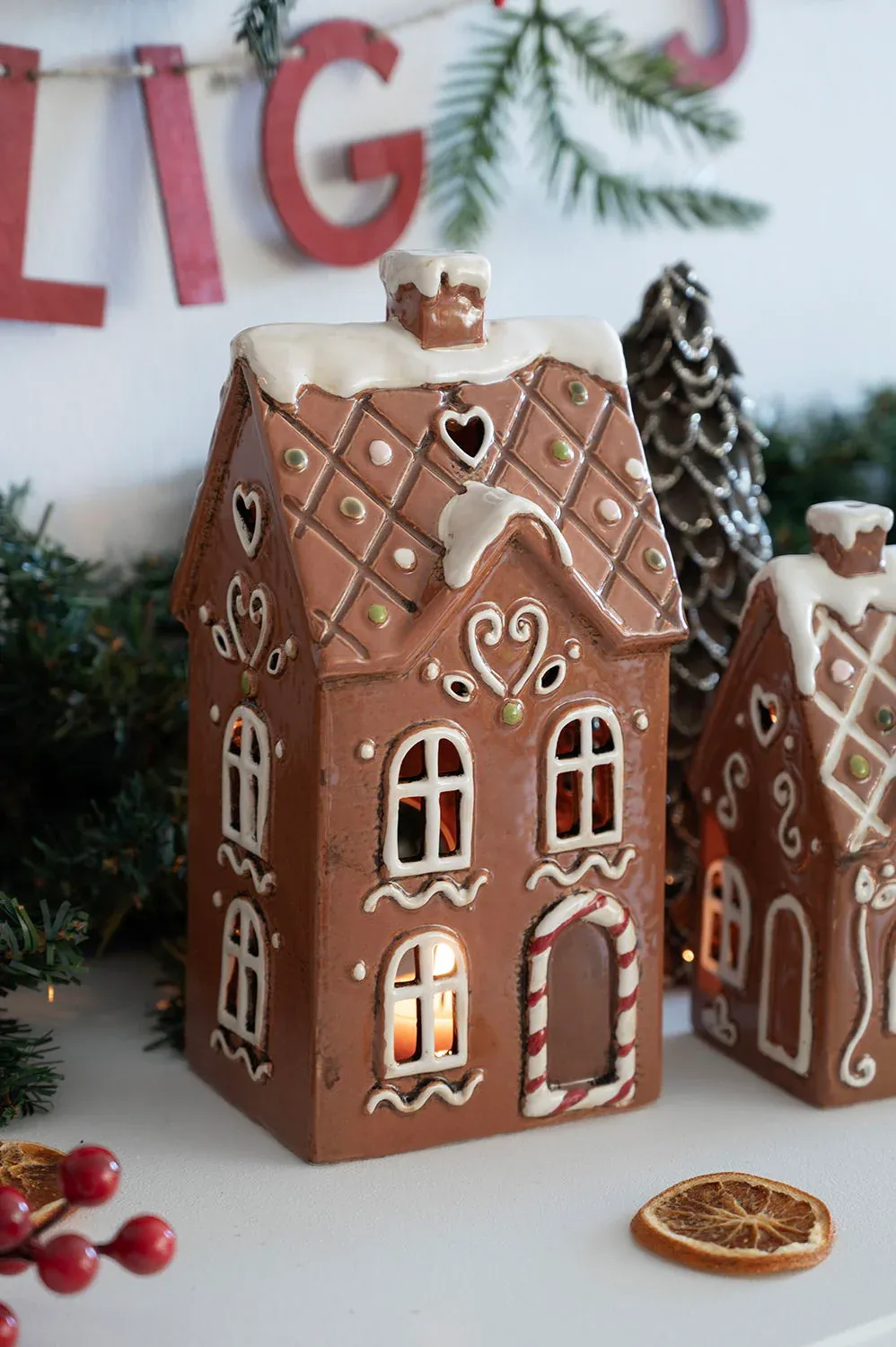 Maison-photophore Scandinave Noël - Céramique Pain d'épice