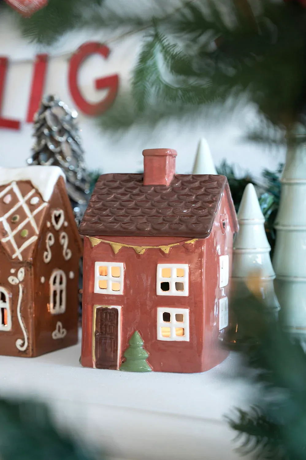 Maison-photophore Scandinave Noël - Céramique rouge