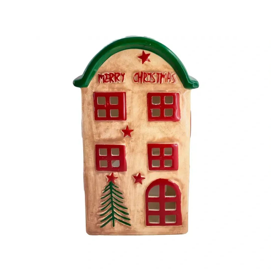 Maison-photophore Scandinave Noël - Céramique beige