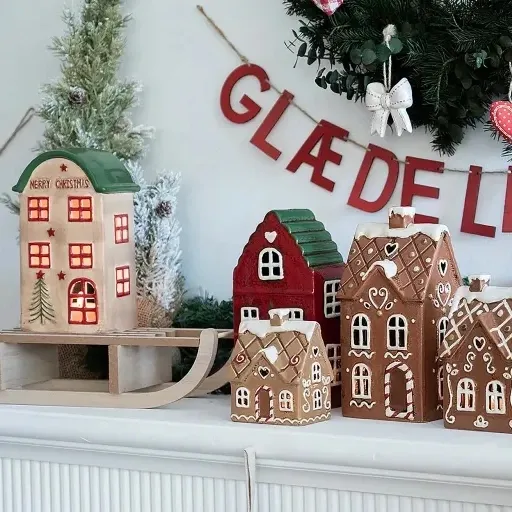 Maison-photophore Scandinave Noël - Céramique beige