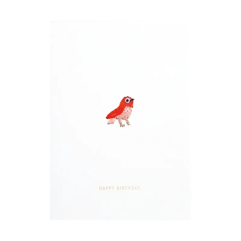 Carte Broderie Oiseau - "Happy Birthday"