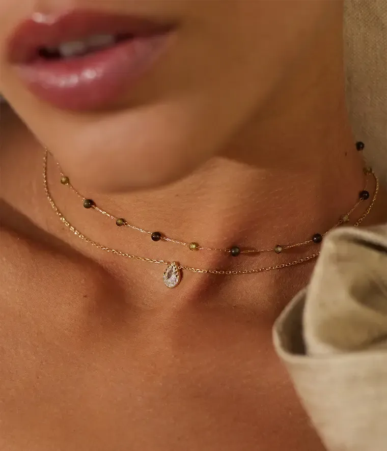 Collier Hinaku -  Acier Doré | Cornaline