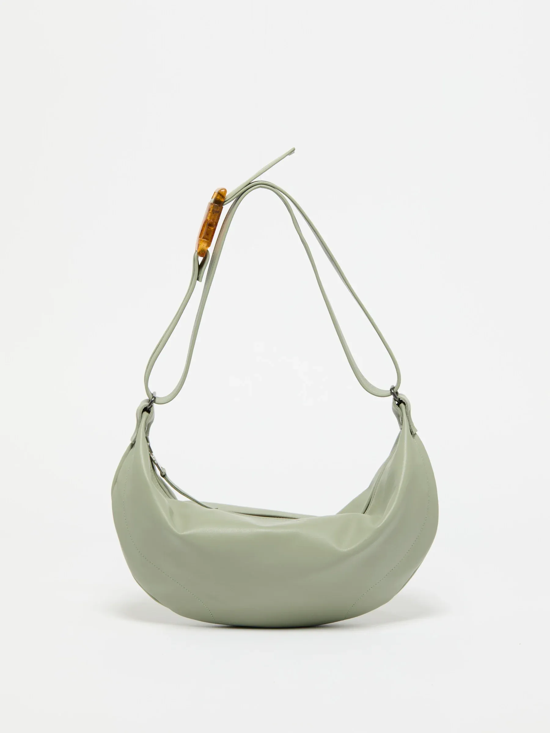 Sac demi-lune petit Luna Cuir - Sauge
