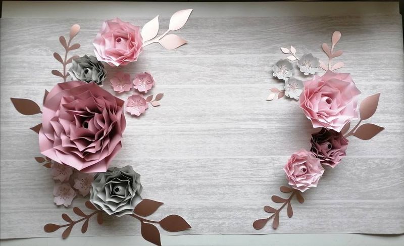 Decorative Paper Flowers - Large Set of Sixteen Wall Flowers Rose Style