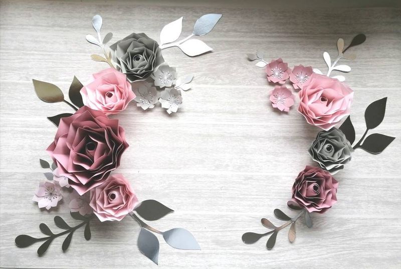 Decorative Paper Flowers - Small Set of Sixteen Wall Flowers Rose Style