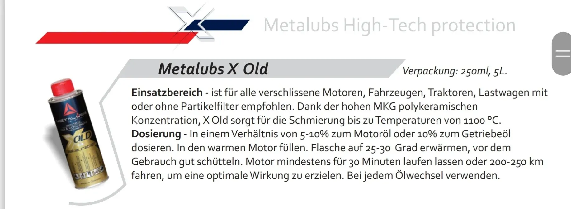 Metalubs X Old 250 ml