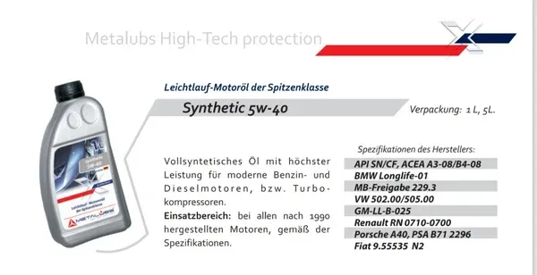 Metalubs Synthetic 5W-40 5l