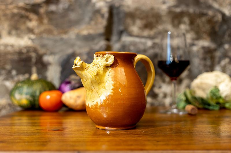 ​Caraffa Grande con muso di Cinghiale in Terracotta scura  - Handmade Dark Terracotta Caraffe with Wild Boar snout