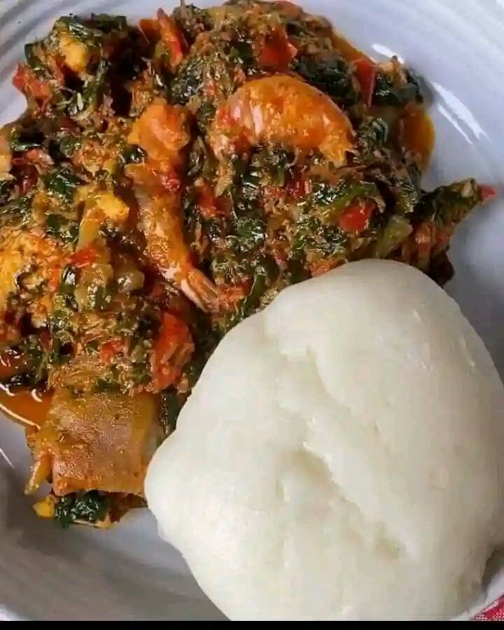Semo with Efo Riro Vegetable Soup