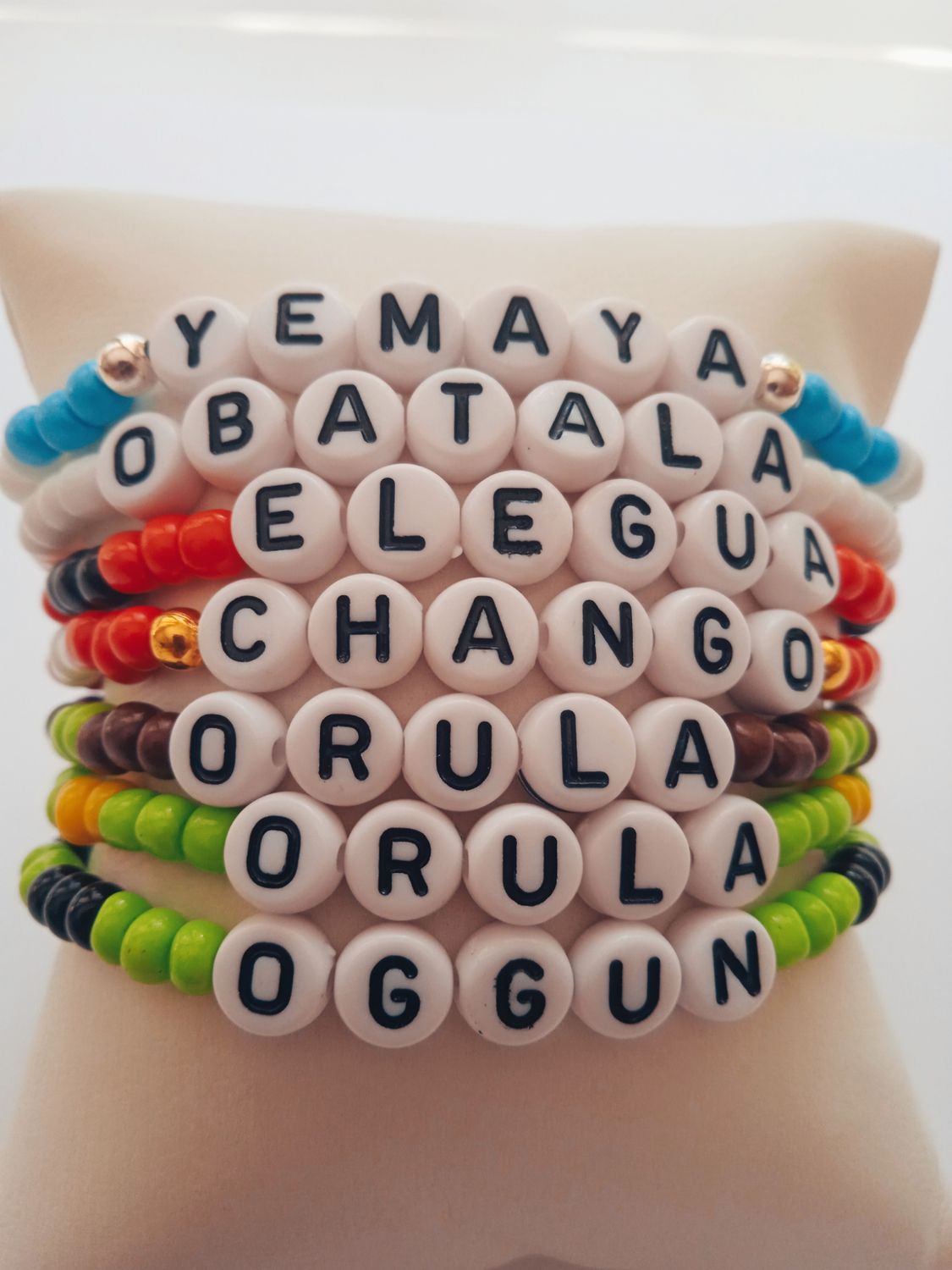 Pulseras espirituales personalizadas con nombre de orisha - Colección 7 potencia