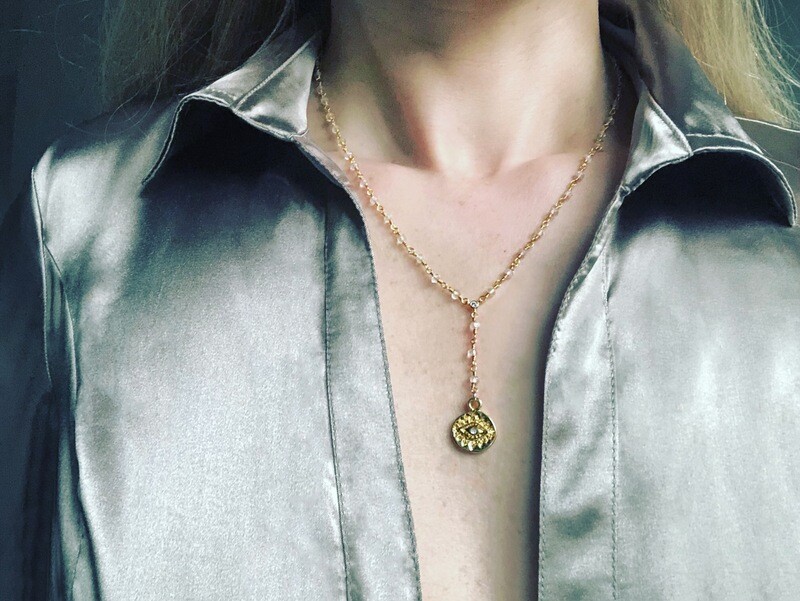 Swarovski Evil Eye Lariat with Quartz Rosary Chain