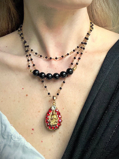 Antique Buddha Talisman with Onyx for Protection