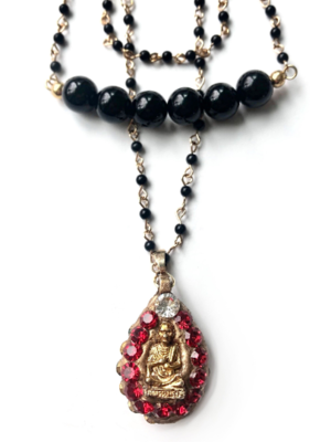 Antique Buddha Talisman with Onyx for Protection