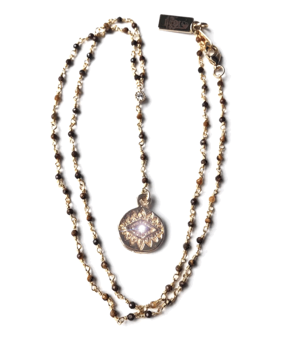 Swarovski Evil Eye Lariat with Tigereye Rosary Chain