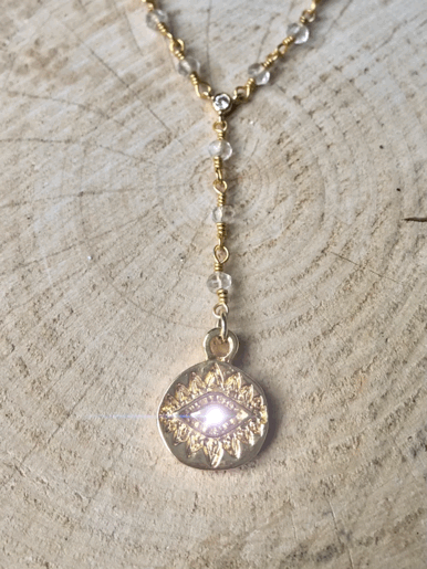 Swarovski Evil Eye Lariat with Quartz Rosary Chain