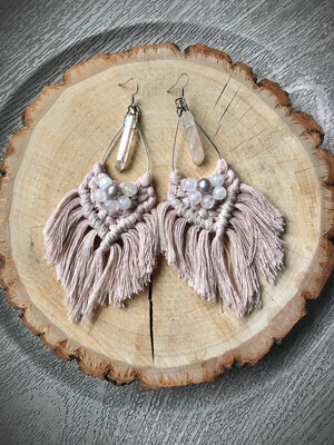Macrame Earrings with Gemstones &amp; Quartz Crystal
