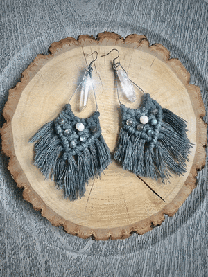 Macrame Earrings with Gemstones &amp; Quartz Crystal