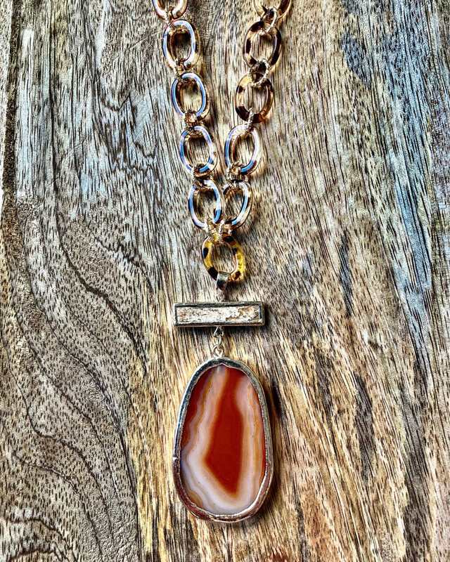 Red Agate Necklace with Animal Print Chain