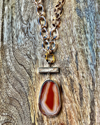 Red Agate Necklace with Animal Print Chain
