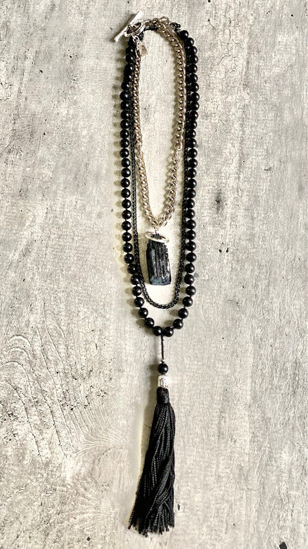 Multi-strand Raw Onyx Pendant With Buddha Strength