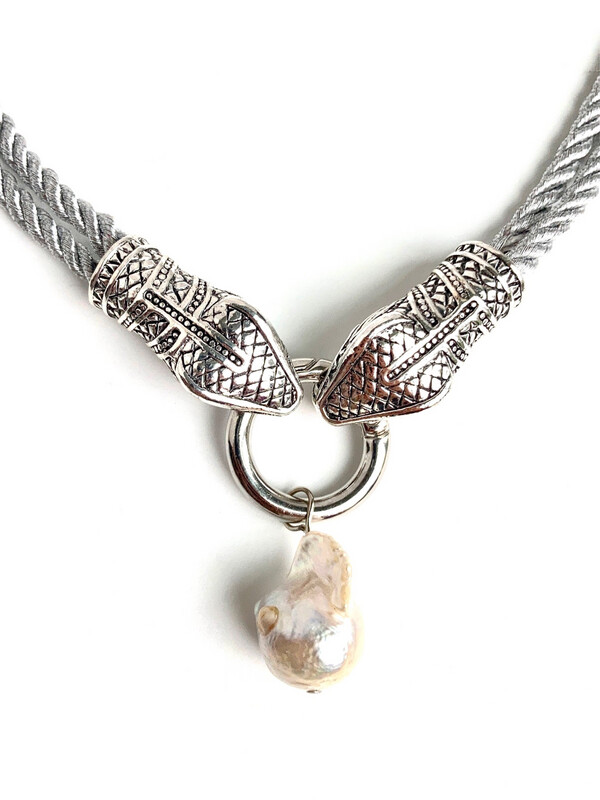 Cleopatra Snake Head Necklace with Baroque Pearl