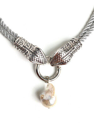 Cleopatra Snake Head Necklace with Baroque Pearl