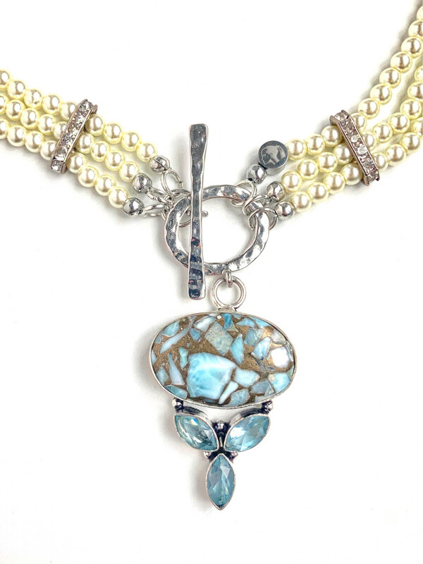 Copper Turquoise Choker with Fresh Water Pearls