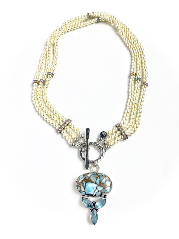 Copper Turquoise Choker with Fresh Water Pearls