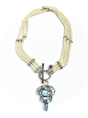 Copper Turquoise Choker with Fresh Water Pearls