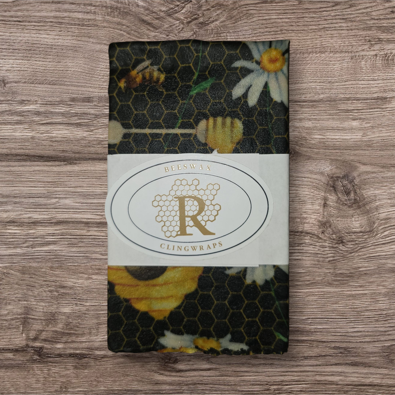Medium Clingwrap- Bees &amp; Hives on Black