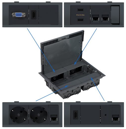 Przyłącze podłogowe floorbox 2x230VAC,4xLAN,2xHDMI,audio,VGA