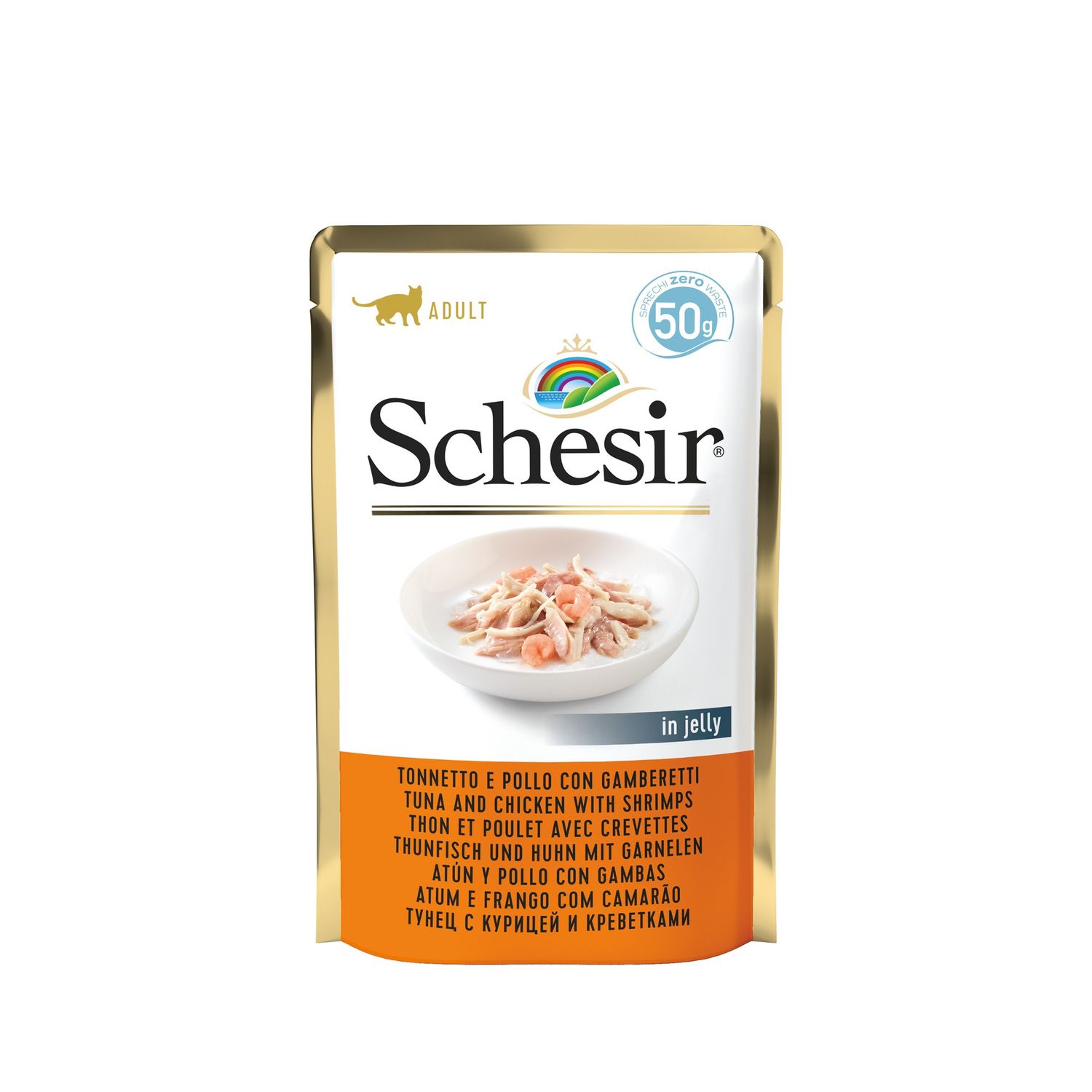 Schesir CB tuńczyk z kurczakiem i krewetkami w galarecie 50 g