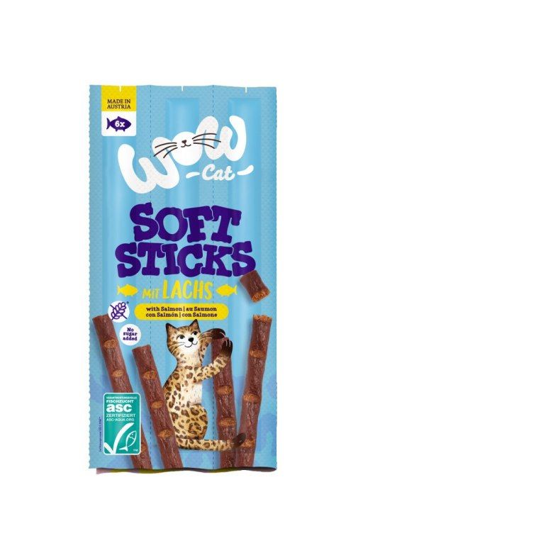 WOW Cat sticks - miękkie przysmaki z łososiem 6x5g.
