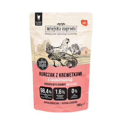 Wiejska Zagroda karma mokra dla kota kurczak z krewetkami i walerianą 100g