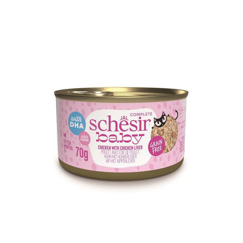 Schesir Baby 2+ karma mokra dla kociąt kurczak z wątróbką w bulionie 70g