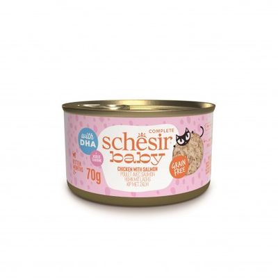 Schesir Baby 2+ karma mokra dla kociąt kurczak z łososiem w bulionie 70g